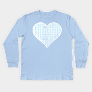 Distressed Soft Blue Gingham Heart Kids Long Sleeve T-Shirt